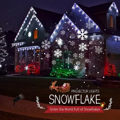 Vista 7 de Luces de proyección de copo de nieve de Navidad - Luces LED de espectáculo de nevada para exteriores, impermeables, decoración de paisaje para Negro