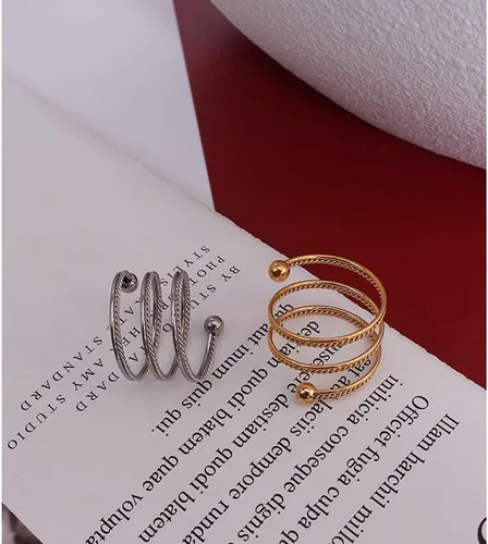 Vista 3 de OIDIMS Anillo flexible en espiral de resorte de acero inoxidable con cuentas de bola de moda, simple giro en capas, anillo apilable personalizado