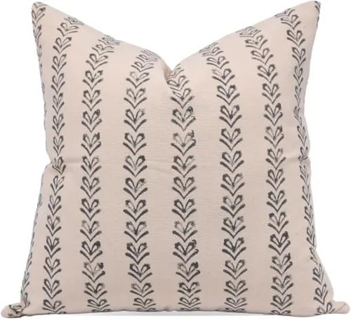 Vista 6 de Fundas de almohada de algodón con estampado de bloques de 20 x 20 pulgadas, funda de cojín cuadrada para casa de campo al aire libre, funda de Negro