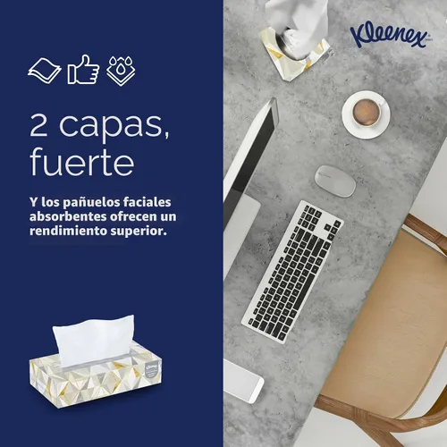 Vista 5 de Kleenex Pañuelo facial profesional, a granel (03076), 2 capas, blanco, cajas de pañuelos faciales planas para negocios, estuche de conveniencia