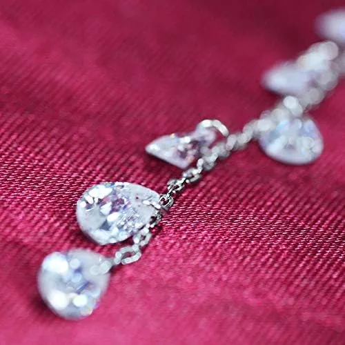Vista 5 de 925 Sterling Silver Tassel Drop Earrings Long CZ Droplet Dangle Threader Earrings for Women