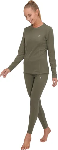 Vista 2 de Little Donkey Andy Conjunto de ropa interior térmica con forro polar para mujer, capa base, largo Johns para clima frío