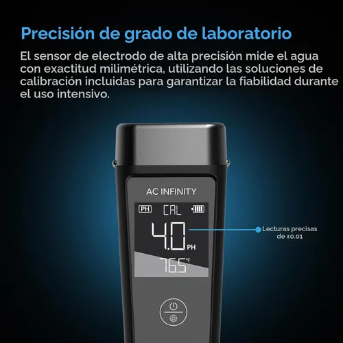 Vista 3 de AC Infinity Kit de Medidor Hidropónico PRO, Lápiz Digital de pH de Alta Precisión con Precisión de pH ±0.01 y Sonda Intercambiable, Medidor Todo