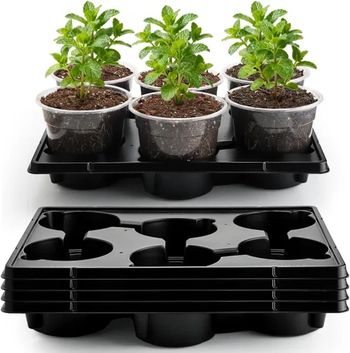 Vista 23 de RooTrimmer Macetas de turba de 3.15 pulgadas, 100 piezas con bandejas de plántulas de 20 celdas, 5 unidades, macetas biodegradables para inicio