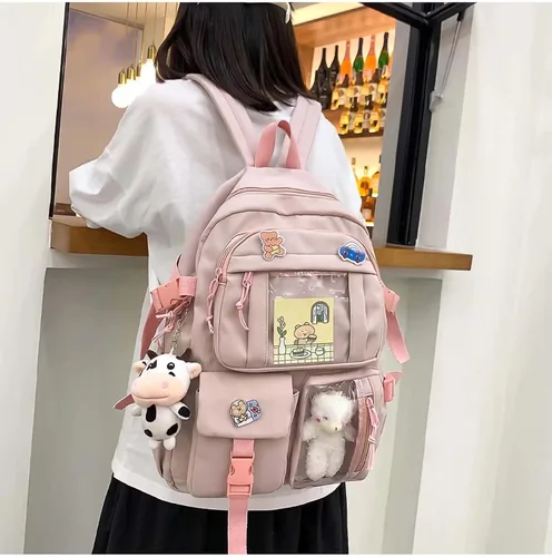 Vista 4 de MOJIDUO Kawaii Backpack With cute plush pendant and Kawaii pins,Aesthetic Backpack Cute Kawaii Backpack for School
