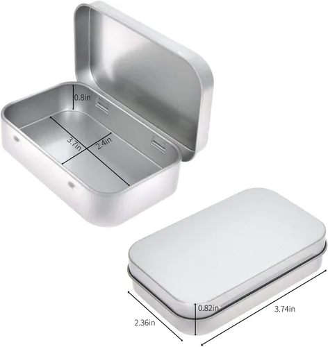 Vista 2 de Aybloom Latas rectangulares de metal vacías con bisagras – Paquete de 40 mini recipientes portátiles plateados kit de almacenamiento pequeño