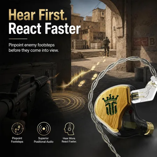Vista 5 de Tipsy TG4 Gaming IEMs con micrófono, auriculares híbridos para juegos de 4 controladores, aplicación EQ personalizada y control web, modos de juego