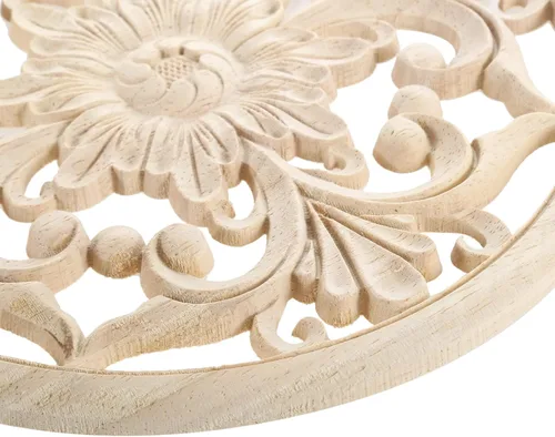 Vista 6 de MUXSAM Apliques decorativos de madera, 1 pieza redonda de madera, calcomanías talladas sin pintar, decoración central para el hogar, armario, camas