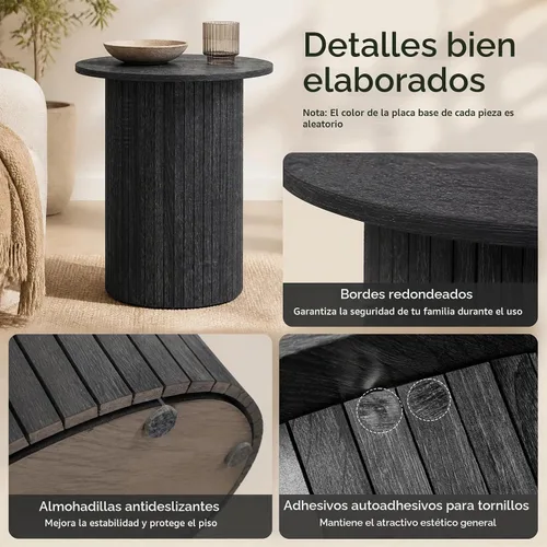Vista 8 de GIANTEX Mesa auxiliar redonda, mesa auxiliar de tambor moderna acanalada de Negro