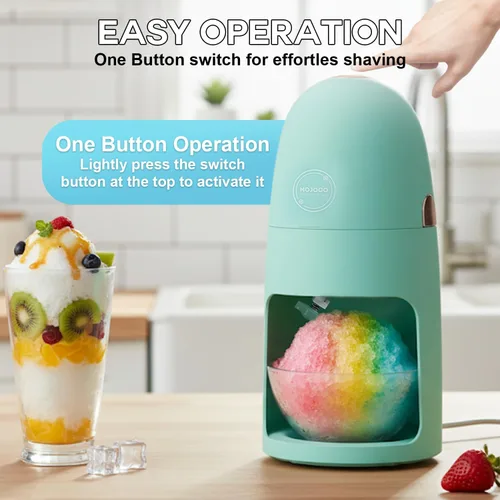 Vista 2 de MOJOCO Máquina de hielo afeitado - Máquina de afeitar eléctrica de hielo con cuchillas ajustables para hielo fino y grueso - Operación de una sola