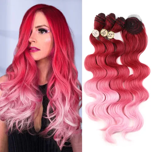 Vista 8 de HANNE Paquetes de cabello castaño mezclado con extensiones de cabello ondulado con cierre Sintético 18 "20" 22" con cierre de encaje, resistente