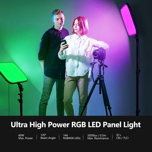 Vista 2 de NEEWER RGB168 Panel de Luz LED RGB de Video de 18.3" con Control de Aplicación, Kit de Soporte de Trípode de 2 Paquetes, 60W/360°