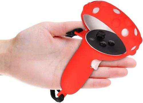 Vista 2 de Funda de silicona con mango de control de agarre, funda protectora completa, correa de nudillos, accesorios para auriculares Oculus Quest 2