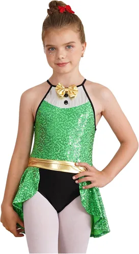 Vista 2 de JEATHA Vestido de leotardo de baile latino moderno de lentejuelas brillantes para niñas