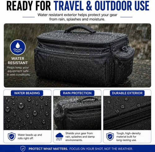 Vista 5 de eCost Acuvar profesional extra grande con acolchado adicional, bolsa de accesorios resistente al agua para gadgets compatible con cámaras