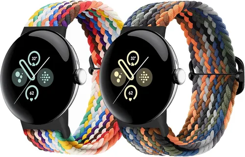 Vista 24 de Correas trenzadas Solo Loop compatibles con Google Pixel Watch 4, 3, 2, 1 de 1.61 pulgadas/1.77 pulgadas, correas elásticas ajustables de nailon