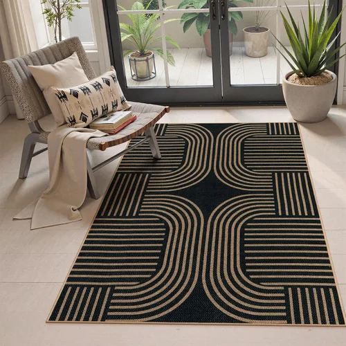 Vista 105 de Lahome Tapetes geométricos para puerta de interior para entrada, alfombra antideslizante lavable de 2 x 3 negro / neutro