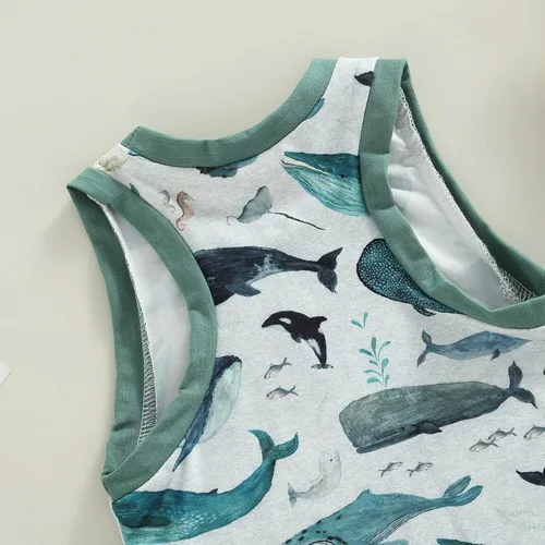 Vista 7 de Muasaaluxi Mameluco de una pieza para bebé recién nacido, sin mangas, con estampado de peces, traje de verano