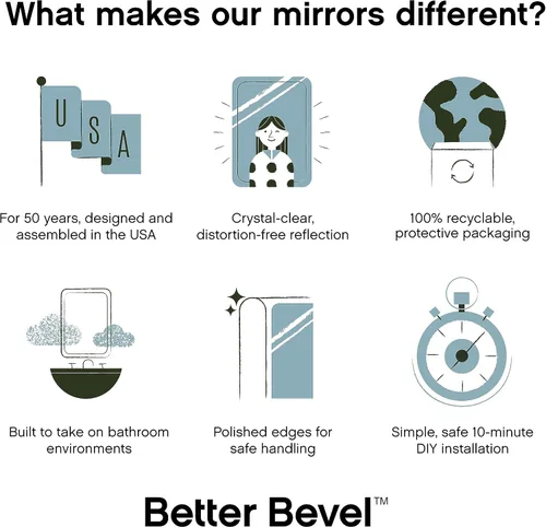 Vista 7 de Better - Espejo rectangular sin marco biselado Espejo de pared de baño de 30 x 36 pulgadas con borde biselado Sistema para colgar ultra