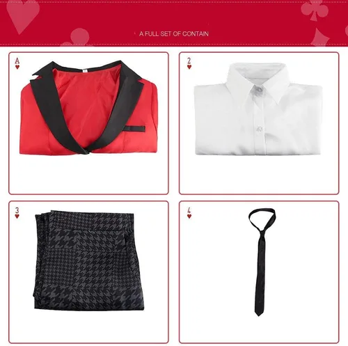 Vista 5 de Disfraz de cosplay para hombre, uniforme escolar japonés, abrigo rojo, pantalones, conjunto de Halloween, carnaval, fiesta