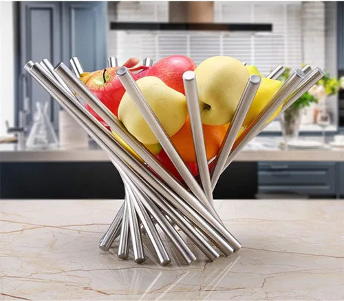 Vista 2 de LANDTOM® Tazón de frutas creativo de rotación de acero inoxidable/cesta de fruta/soporte de fruta/soporte de frutas con pelador de naranja gratis