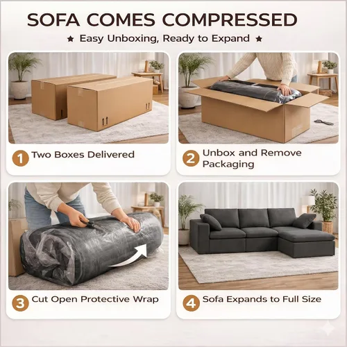 Vista 6 de Sofá de nube sin hueso de 106 pulgadas, sofá modular en forma de L, sofá de sala de estar de espuma viscoelástica en una caja, tela de chenilla,