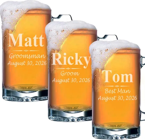 Vista 7 de My Personal Memories Juego de 4, juego de 8 y más tazas de cerveza grabadas personalizadas de padrinos de boda de 16 onzas, regalos personalizados