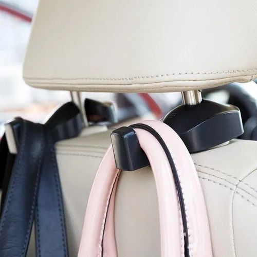 Vista 2 de IPELY juego de 2 ganchos universales para asientos traseros para colgar bolsos, carteras, ropa y compras (negro)