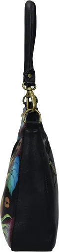 Vista 5 de Anna by Anuschka Hobo grande con cremallera superior de cuero genuino pintado a mano para mujer