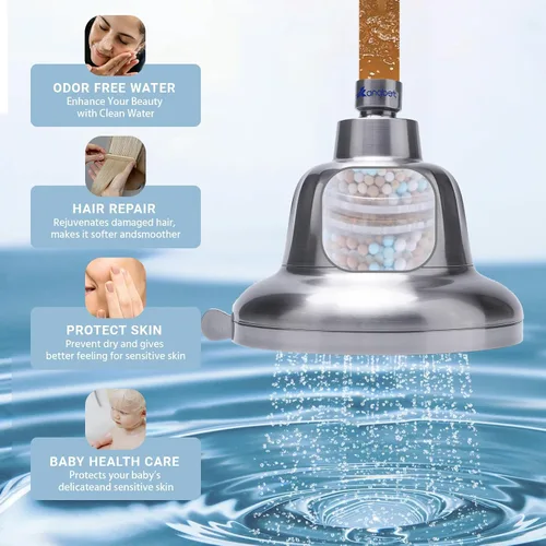 Vista 7 de Cabezal de ducha filtrado, filtro de cabezal de ducha para agua dura, cabezal de ducha desmontable para sustancias nocivas de agua dura, mejora