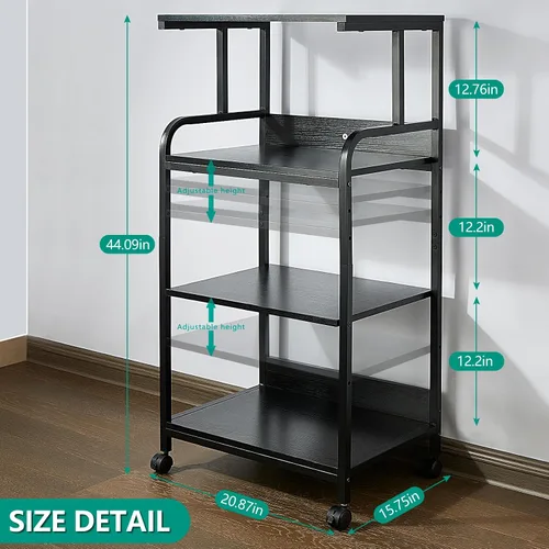 Vista 2 de Soporte de impresora de 4 niveles con ruedas, mesa de impresora multiusos, estante de almacenamiento de oficina y hogar, soporte de impresora Negro