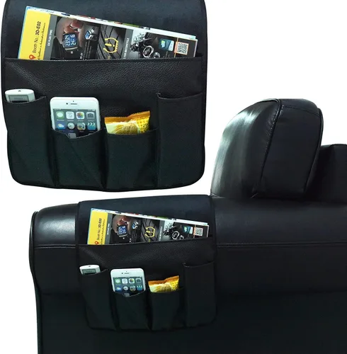 Vista 3 de Wanty Organizador suave de terciopelo para sofá, silla, reposabrazos para control remoto, teléfono celular, libro, lápiz (negro)