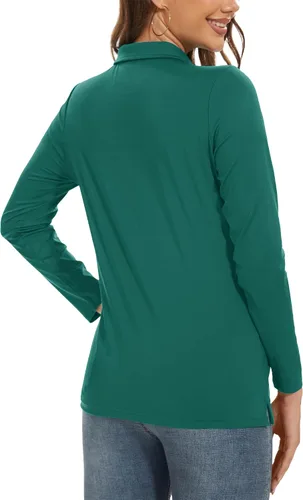 Vista 2 de TACVASEN Polo de golf para mujer, manga larga, protección solar UPF 50+, cuello de 3 botones, camiseta de secado rápido