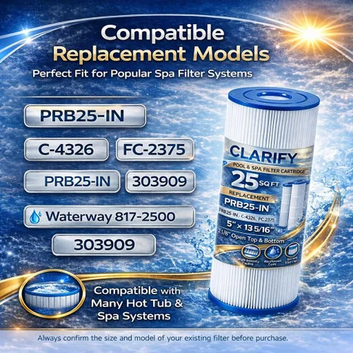 Vista 2 de CLARIFY Cartucho de filtro para bañera de hidromasaje de instalación directa, reemplace C-4326, PRB25-IN, FC-2375, FC-2370, 3005845, 17-2327