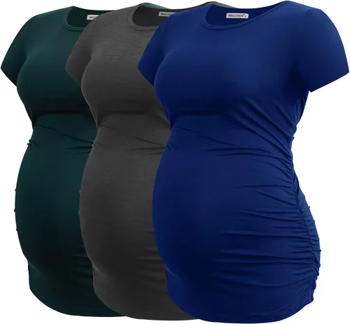 Vista 16 de Smallshow - Camiseta de maternidad para mujer, lados fruncidos, tipo túnica, prendas para el embarazo Verde militar-negro-gris profundo