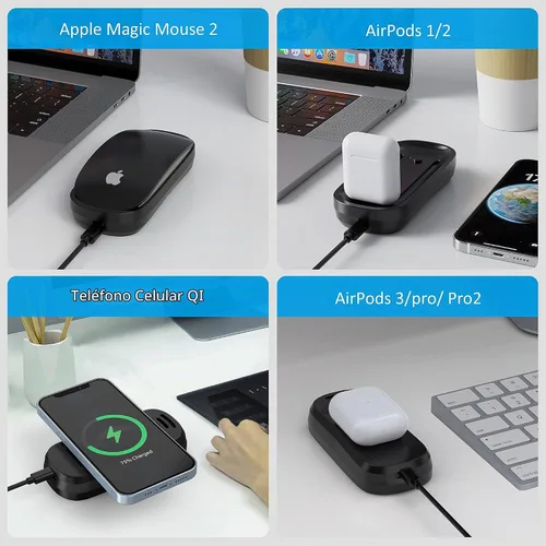Vista 7 de HONKID Estación de carga inalámbrica para Magic Mouse 2, teléfono móvil QI y AirPods, carga de doble cara, base de carga inalámbrica 3 en 1, cable