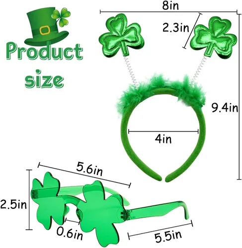 Vista 3 de BOLZRA 8 diademas y lentes de sol de trébol para el día de San Patricio, accesorios para lentes de trébol para el día de San Patricio, suministros