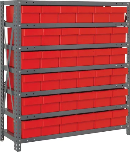 Vista 163 de Quantum QSBU-245BK Heavy Duty Shelving Unit with (7) Shelves and (24) QUS245 Black Bins for Garage Warehouse Storage Distribution 400 lb Load