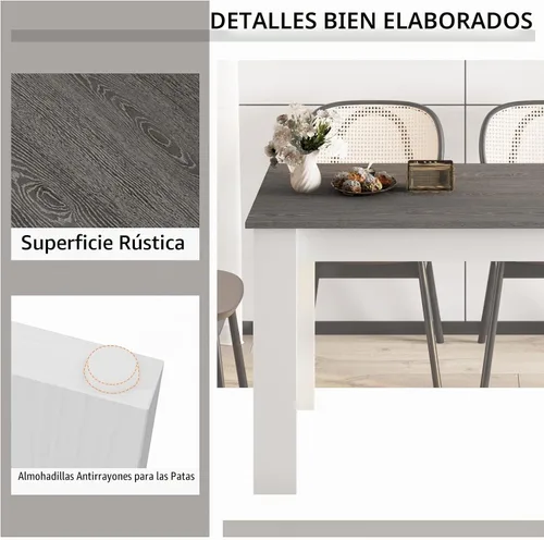 Vista 5 de Giantex Mesa de comedor de madera, mesa de cocina moderna para 4, mesa de comedor rectangular para cocina, comedor, sala de estar, muebles