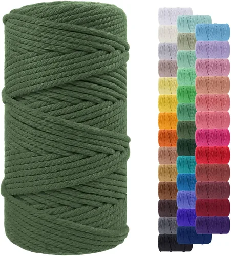 Vista 14 de Cordón de macramé de 0.079 pulgadas, cuerda de algodón natural de 109 yardas, hilo de cuerda de macramé para manualidades, ganchos de pared