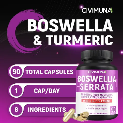 Vista 2 de Cápsulas de extracto de Boswellia 8550 mg 90 cápsulas - 3 meses de suministro Boswellia, cúrcuma, quercetina