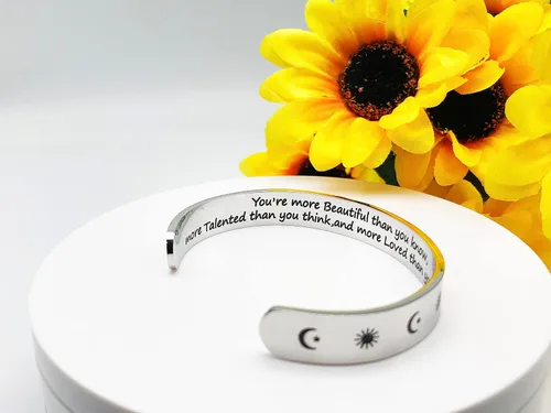 Vista 153 de Pulseras inspiradoras para mujer, joyería de acero inoxidable, con refranes, pulsera motivacional con mensaje oculto, pulseras grabadas para mejor