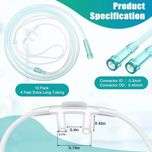 Vista 2 de Paquete de 5 cánulas nasales de oxígeno para adultos de 4 pies, tubo de oxígeno suave para adultos, tubo nasal de cánula con pieza nasal curvada