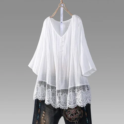 Vista 3 de Aniywn Camiseta de manga 34 con estampado floral y cuello redondo para mujer