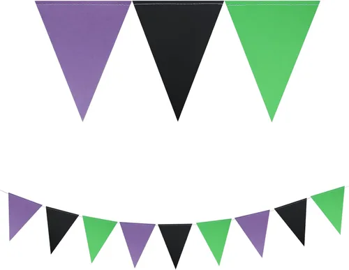 Vista 2 de Guzon Paquete de 3 banderines para decoración de fiesta de Halloween, banderines con purpurina, banderines de papel, banderas triangulares