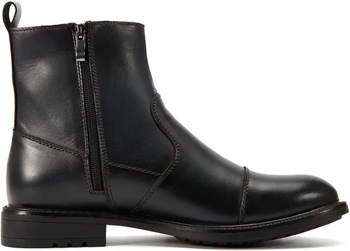 Vista 2 de Botas de vestir Chelsea para hombre, botas altas o medias, sin cordones, para negocios, de cuero genuino, para trabajo, uso diario, zapatos casuales
