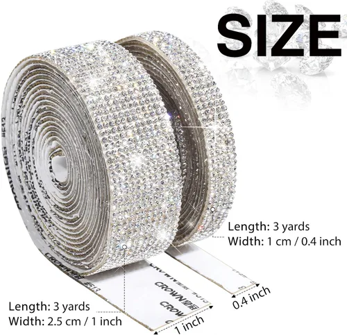 Vista 6 de 2 rollos de 6 yardas con diamantes de imitación autoadhesivos de cristal brillante para decoración de bricolaje, cinta de diamante con diamantes