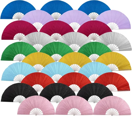 Vista 25 de 10 ventiladores plegables grandes de mano para hombres y mujeres, abanicos decorativos plegables, accesorios rave, utilizado para bailes, fiestas