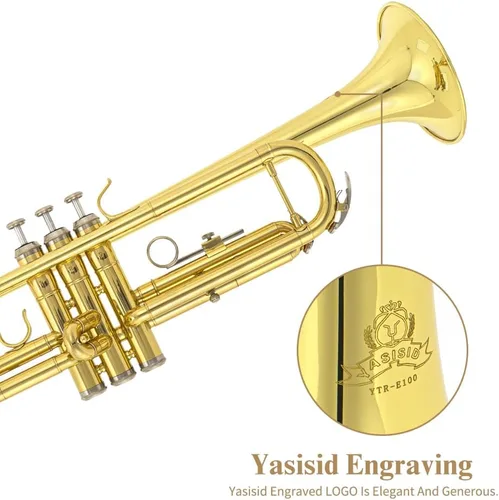 Vista 2 de Instrumento de trompeta, instrumentos musicales de banda y orquesta para principiantes, con estuche para trompeta, boquilla, paño y guantes (dorado)