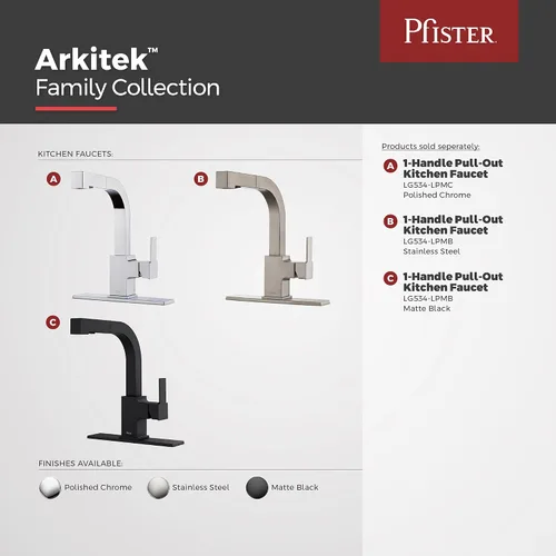 Vista 5 de Pfister Arkitek Grifo de cocina con rociador extraíble, manija única, arco alto, acabado negro mate, LG534LPMB